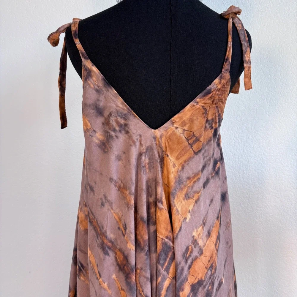 Chantique Hawaii Tie Dye Harem Jumpsuit Brown Rust Rayon One Size Boho Pockets - Picture 15 of 16
